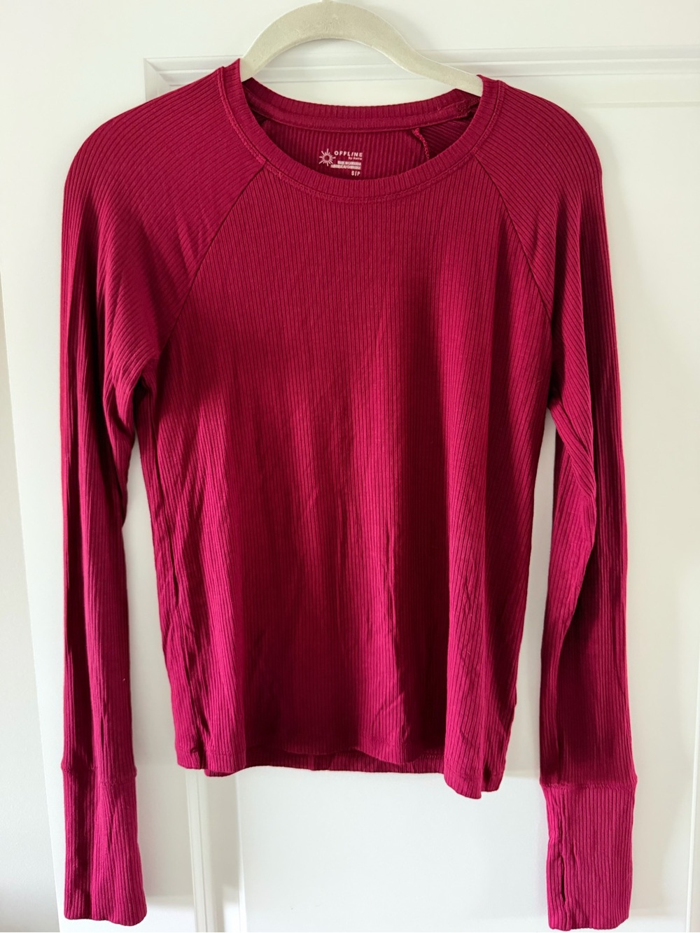 aerie Ribbed Crewneck Long Sleeve Sweater - Berry